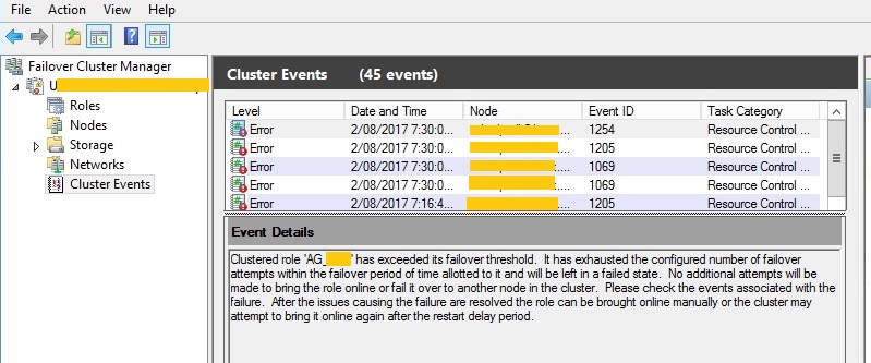 check cluster events
