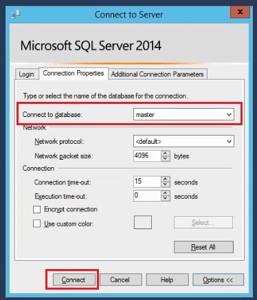 Change connect to database to master in ssms
