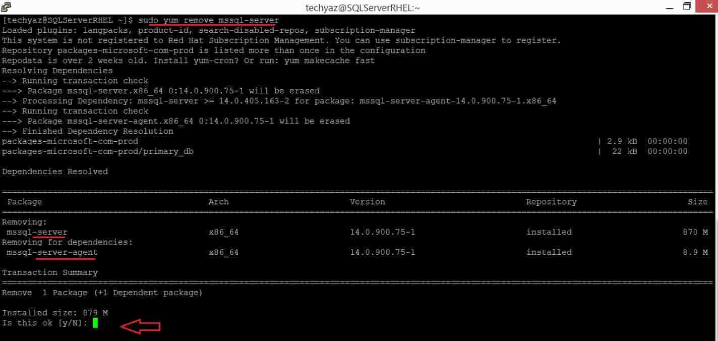 uninstall SQL Server 2017 from RHEL