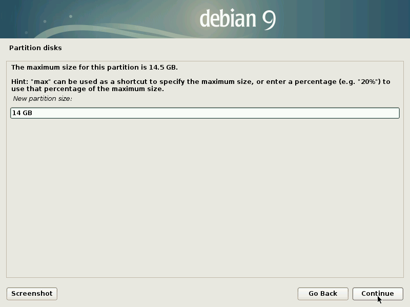 Allocate the size to this disk Partition