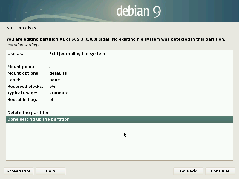 Setting up disk Partition