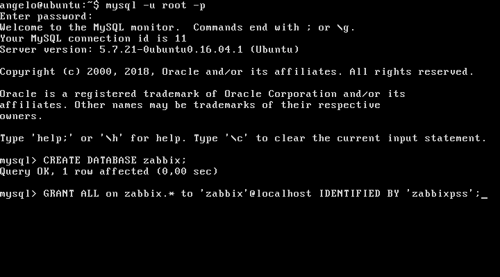 Connect to Mysql, create db and assign permission