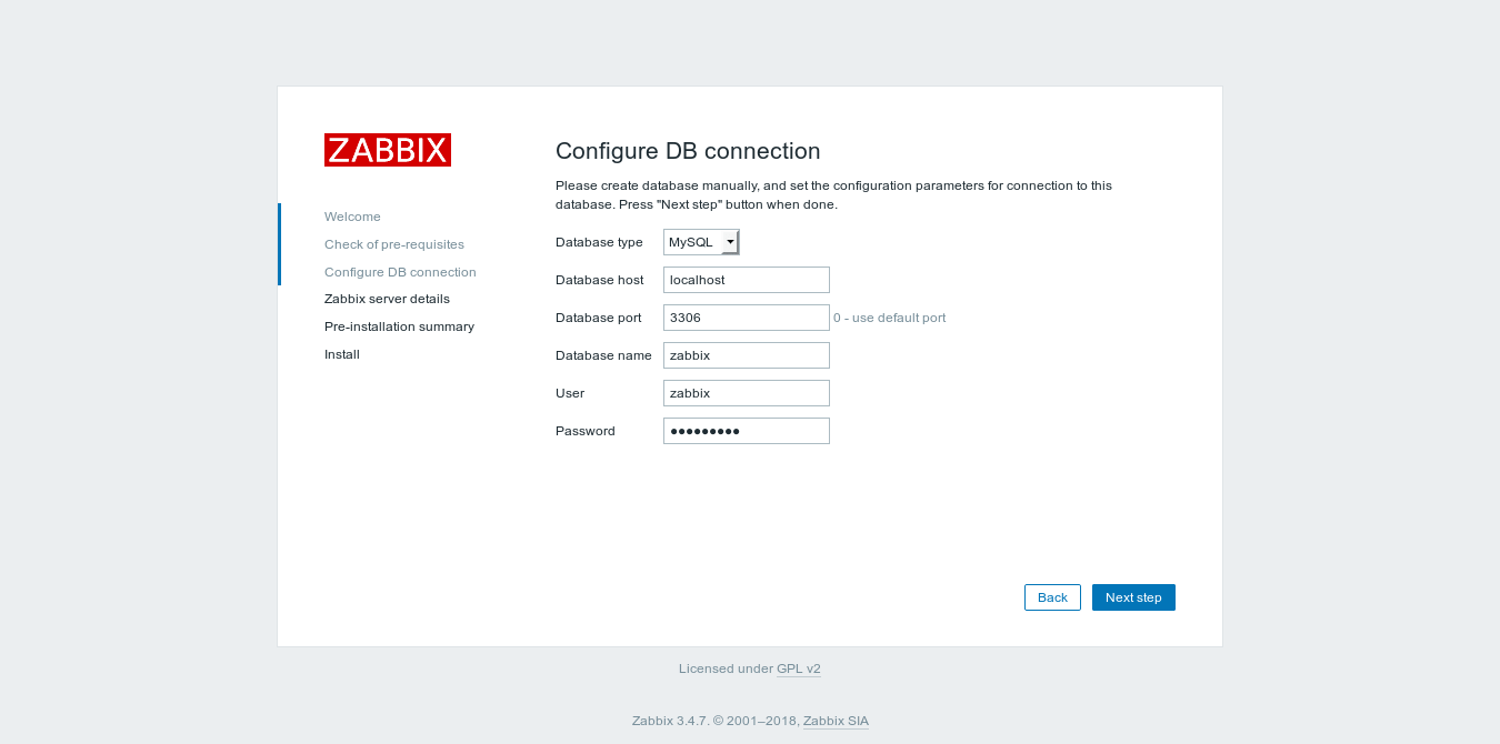 enter database details