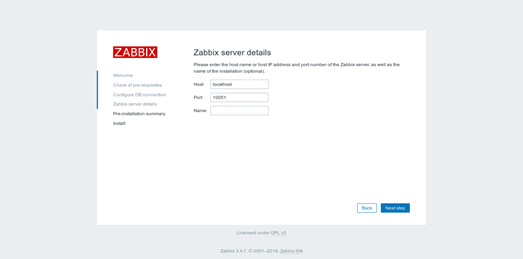 enter server details