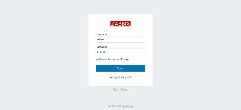 Zabbix login screen