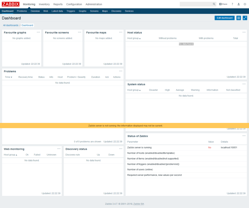 Zabbix Home window