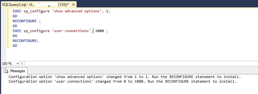 set user connections in sp_configure