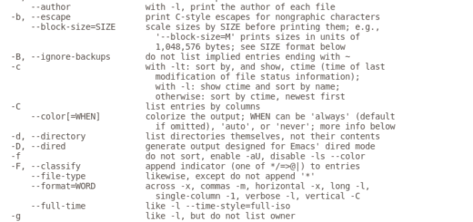 List all ls command options