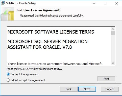 Accept License Terms for SSMA for Oracle